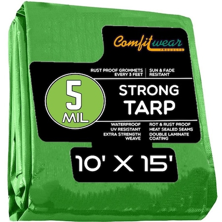 Comfitwear 10 MIL Heavy Duty Multi-Purpose Tarp Cover Rust Proof Waterproof Reinforced Edges Green/Black MTGB-1015